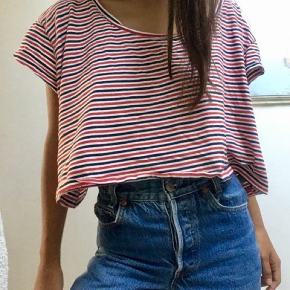 American Apparel Red White & Blue Striped Crop Top